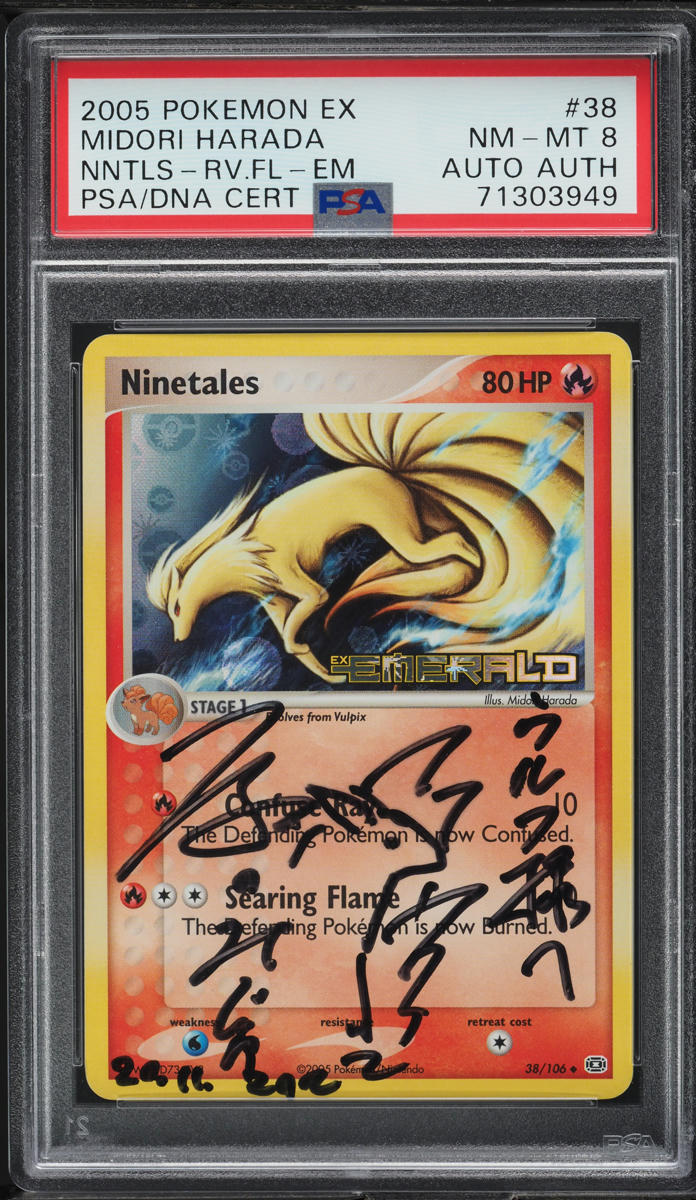 2005 Pokemon EX Emerald Reverse Holo Ninetales Midori Harada AUTO #38 PSA 8