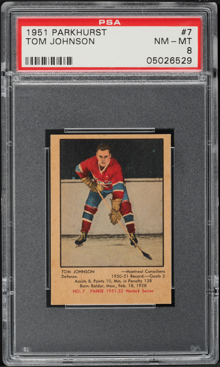 1951 Parkhurst Tom Johnson ROOKIE #7 PSA 8 NM-MT