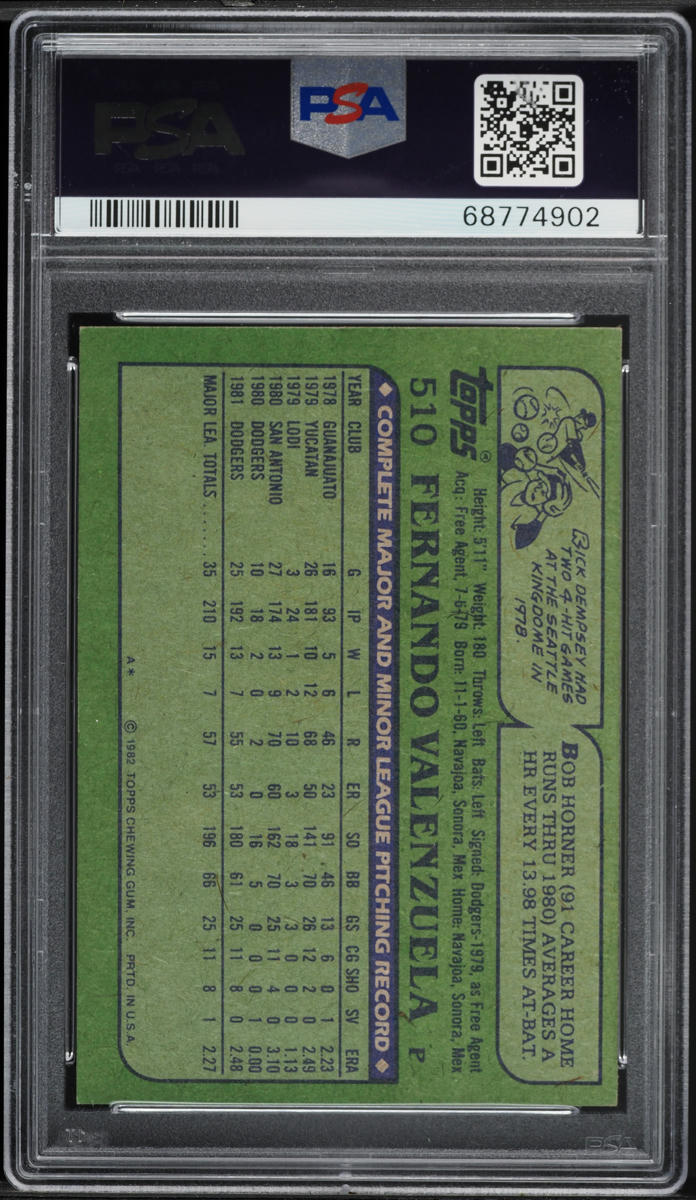 1982 Topps Fernando Valenzuela #510 PSA 4 VGEX
