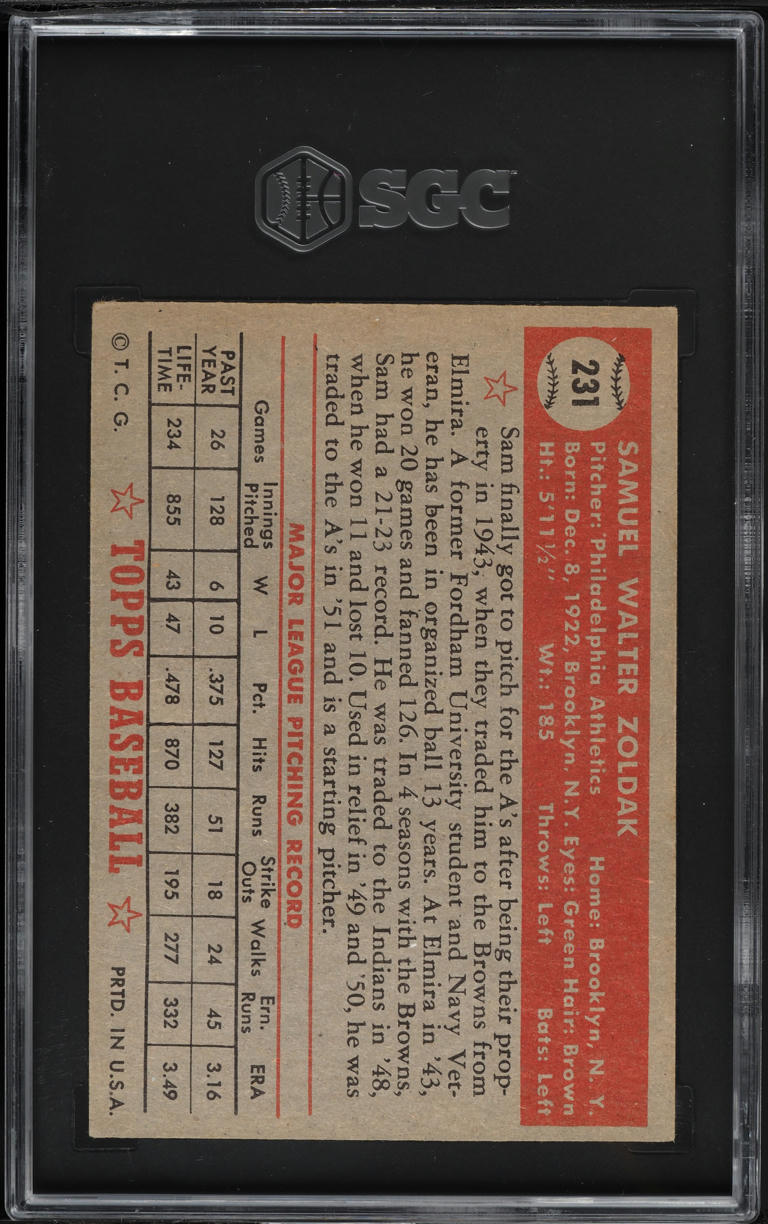 1952 Topps Sam Zoldak #231 SGC 4.5 VGEX+
