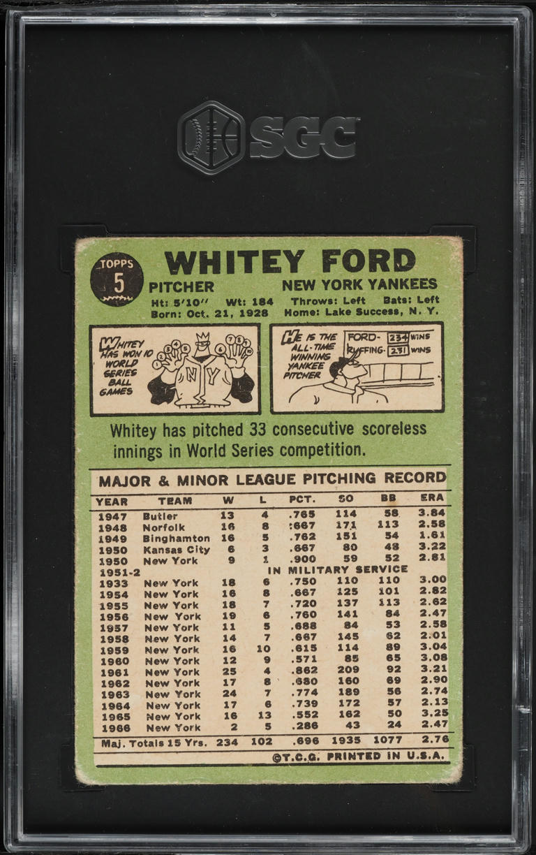 1967 Topps Whitey Ford #5 SGC 1.5 FR