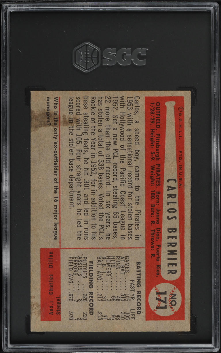 1954 Bowman Carlos Bernier #171 SGC 4.5 VGEX+