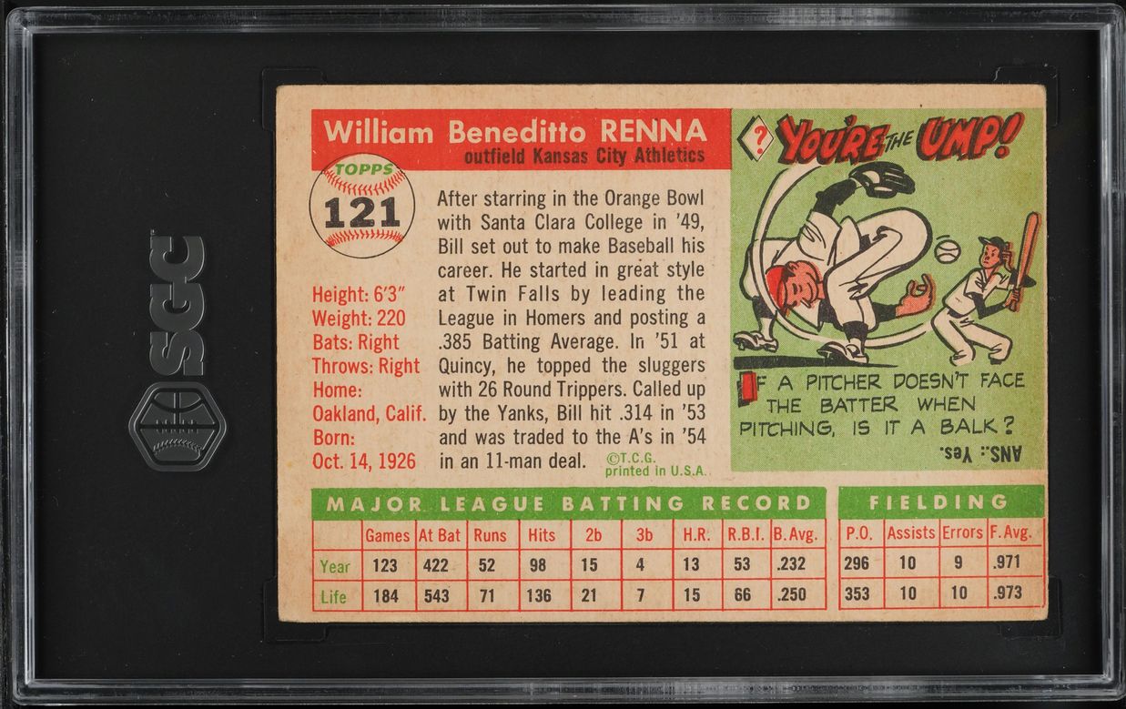 1955 Topps Bill Renna #121 SGC 3 VG