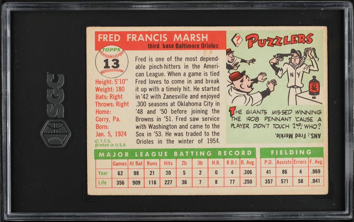 1955 Topps Fred Marsh #13 SGC 4.5 VGEX+