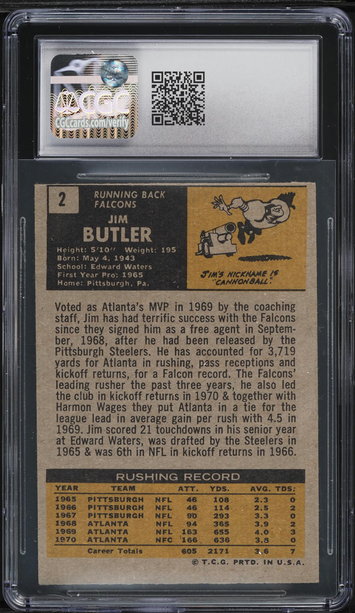 1971 Topps Football Jim Butler #2 CGC 5.5 EX+