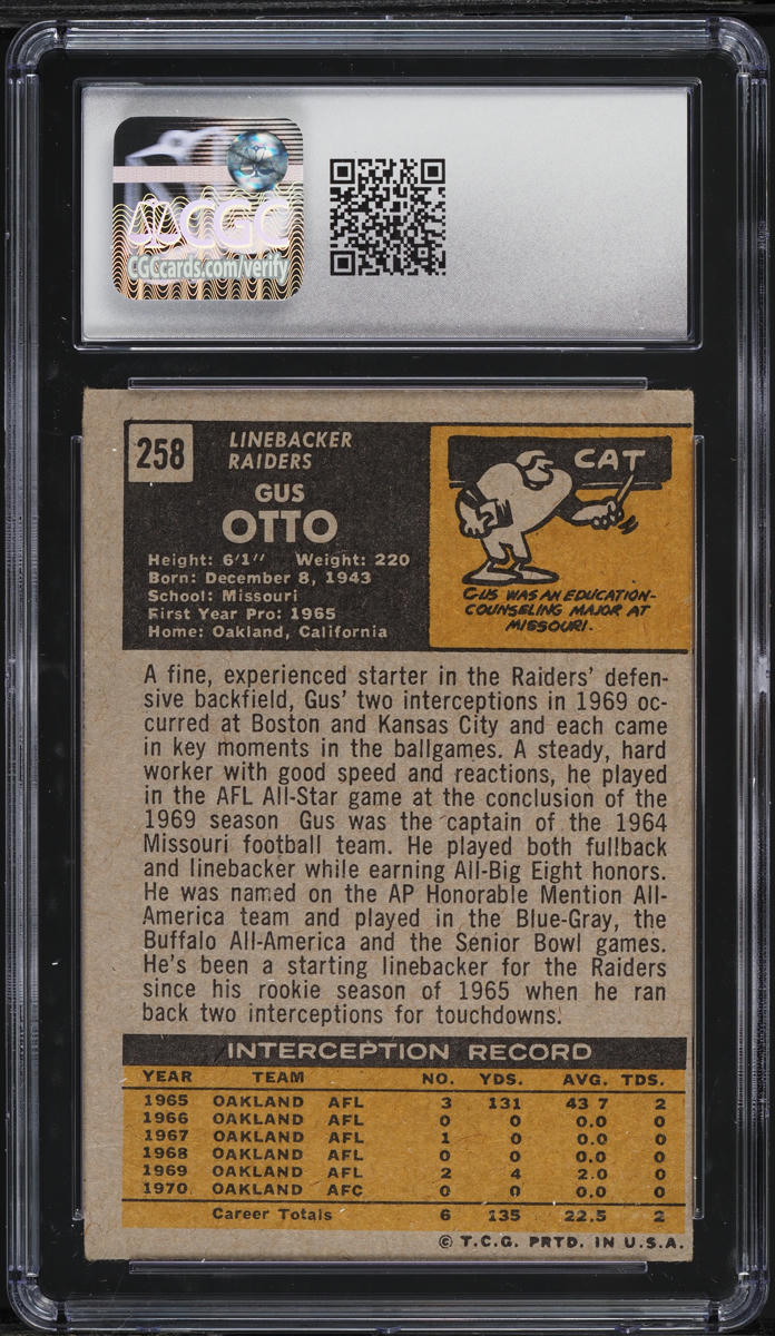 1971 Topps Football Gus Otto #258 CGC 3.5 VG+