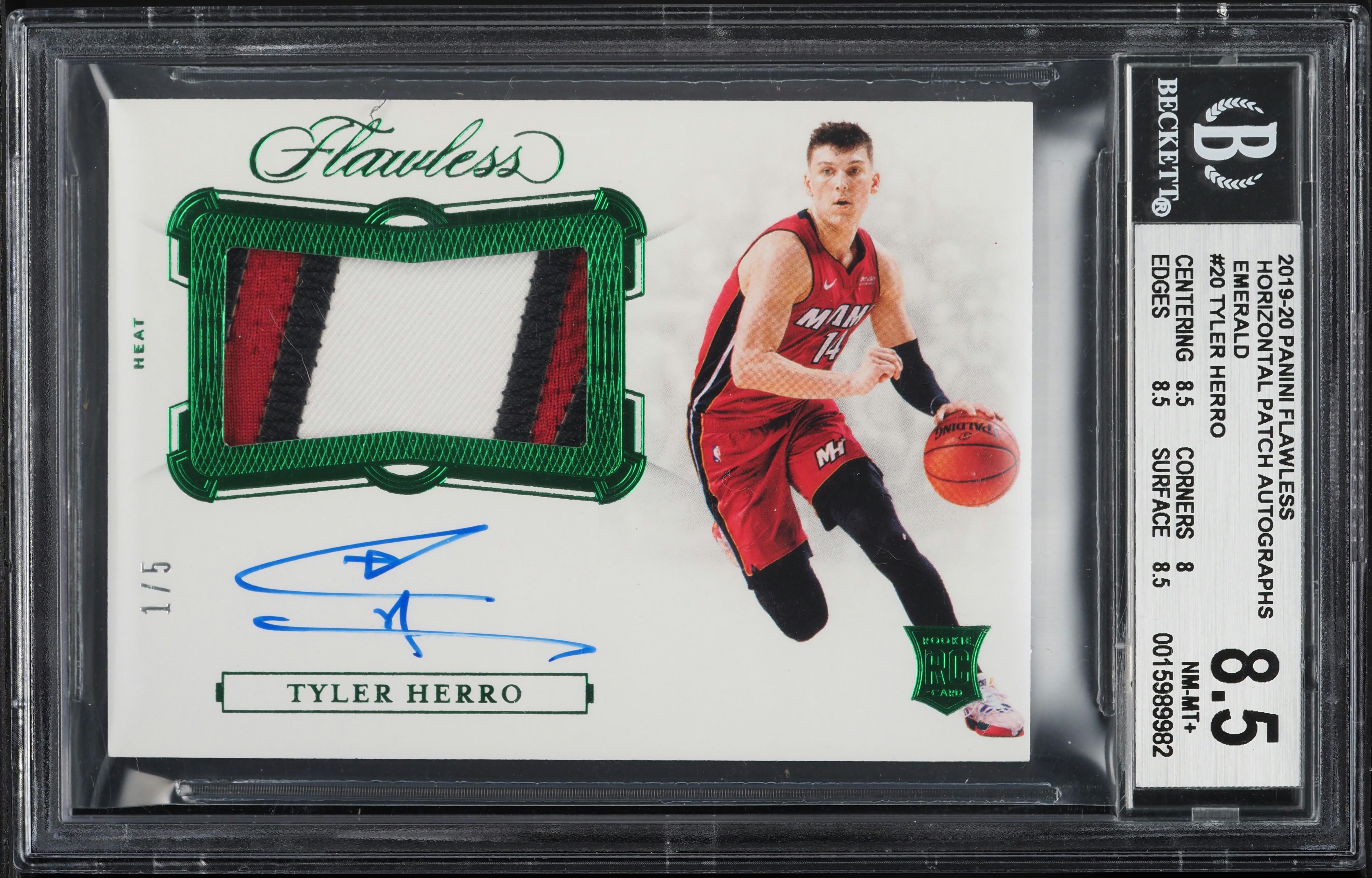 2019 Panini Flawless Emerald Tyler Herro ROOKIE PATCH AUTO 1/5 #20