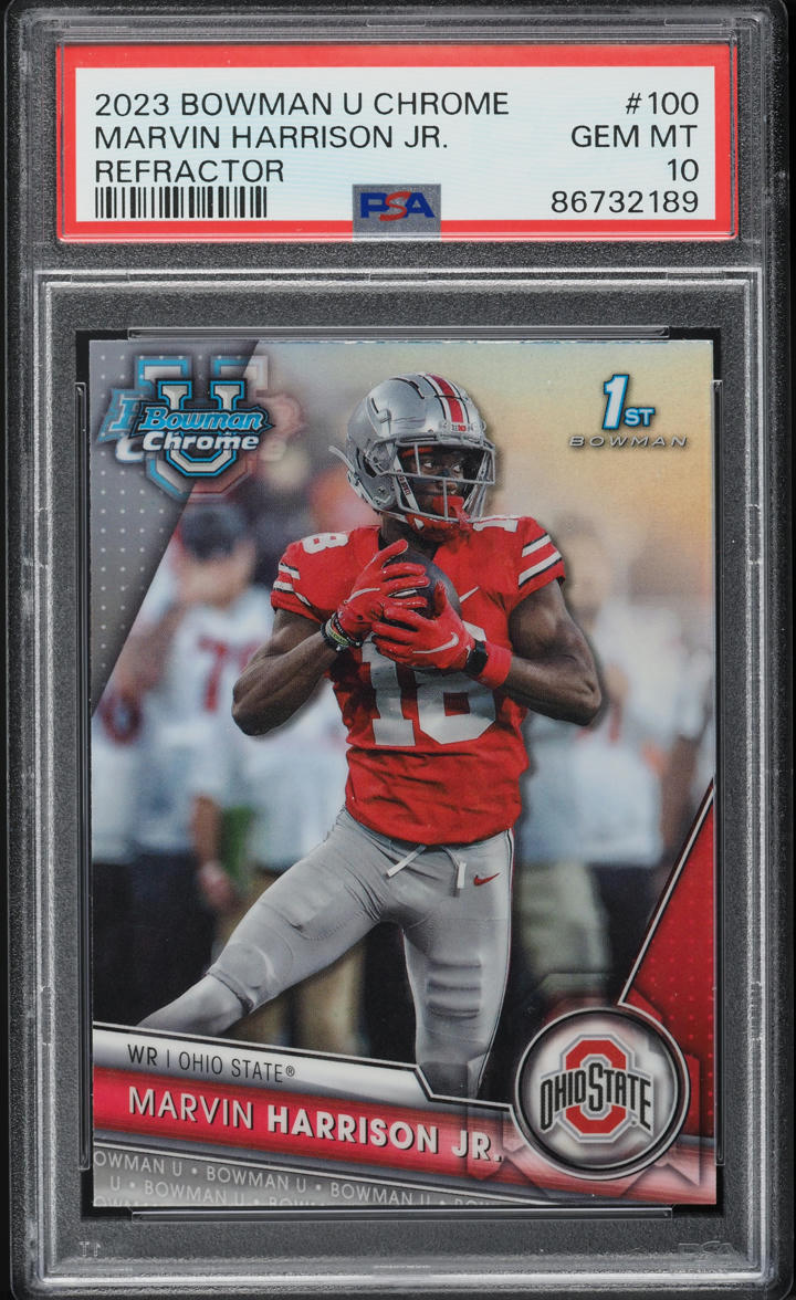 2023 Bowman University Chrome Refractor Marvin Harrison Jr. ROOKIE #100 PSA 10