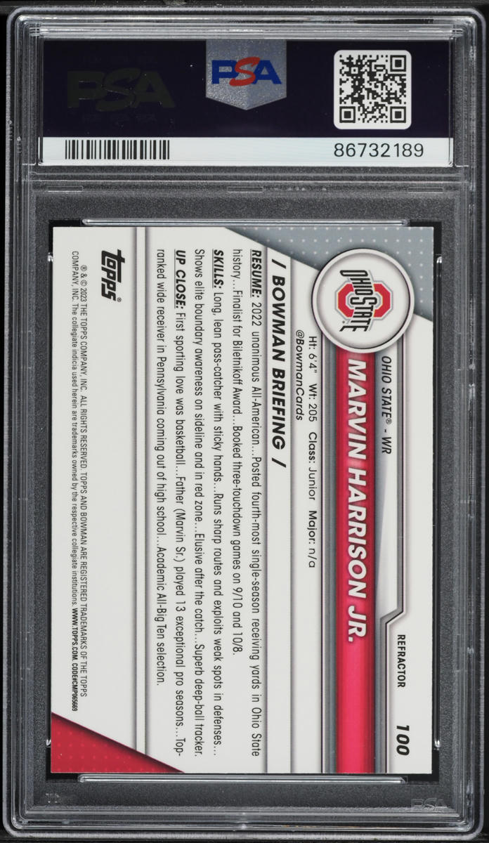 2023 Bowman University Chrome Refractor Marvin Harrison Jr. ROOKIE #100 PSA 10