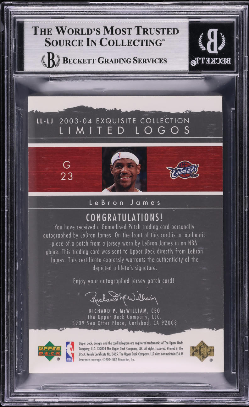 2003 Exquisite Collection Limited Logos LeBron James ROOKIE PATCH AUTO /75 BGS 9