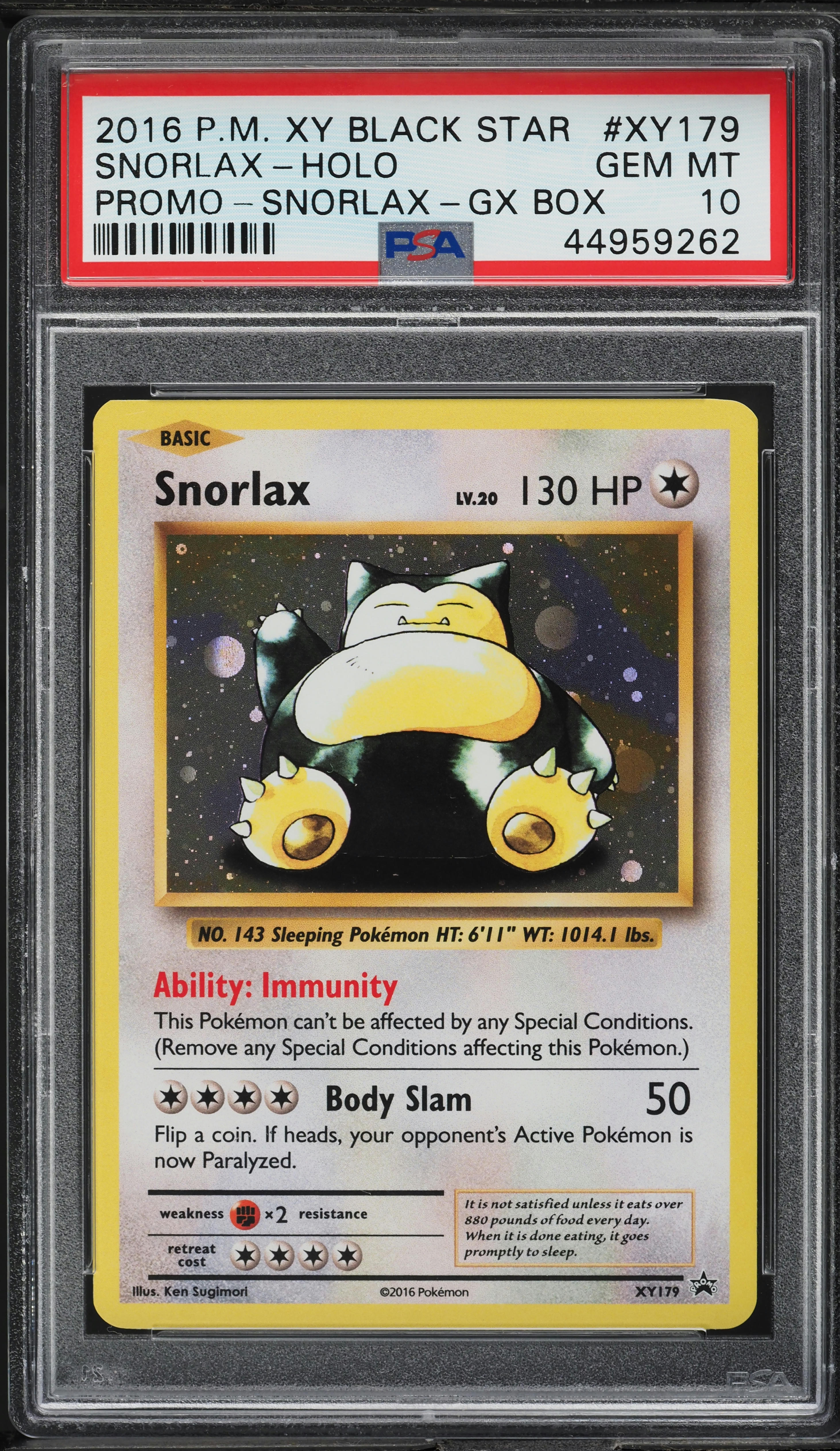 2016 Pokemon XY Black Star Promo GX Box Holo Snorlax #XY179 PSA 10