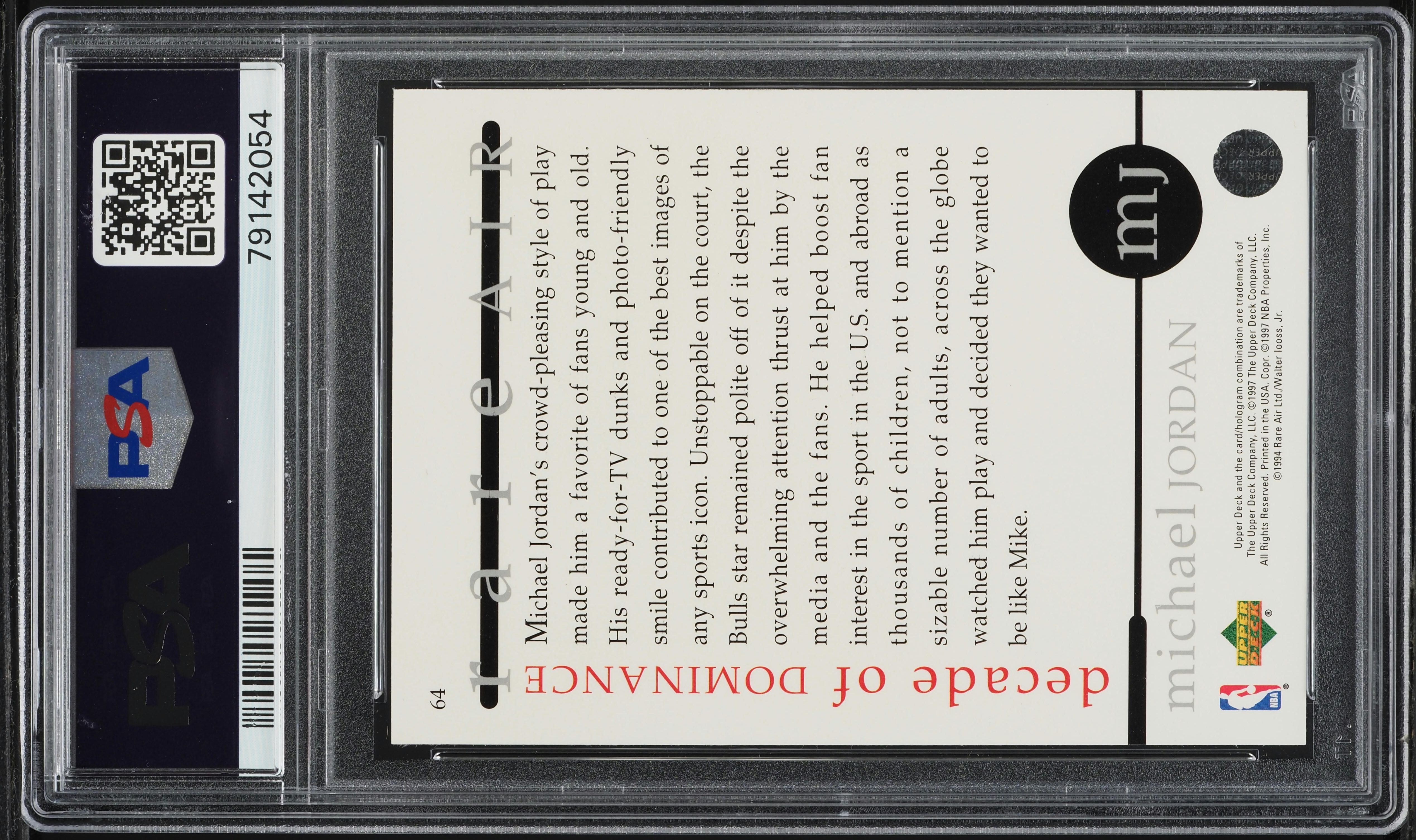 1997 Upper Deck MJ Rare Air Michael Jordan #64 PSA 10 GEM MINT on