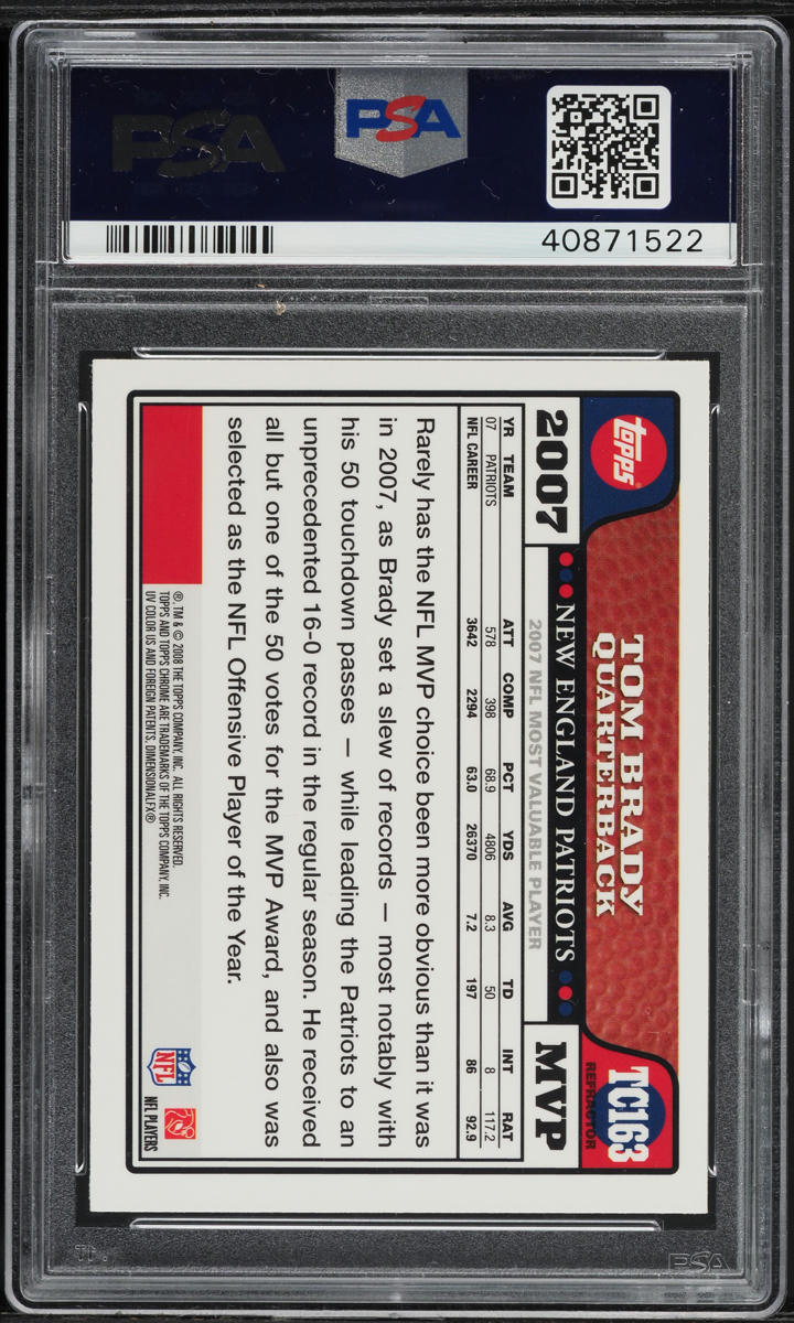 2008 Topps Chrome Refractor Tom Brady #TC163 PSA 10 GEM MINT