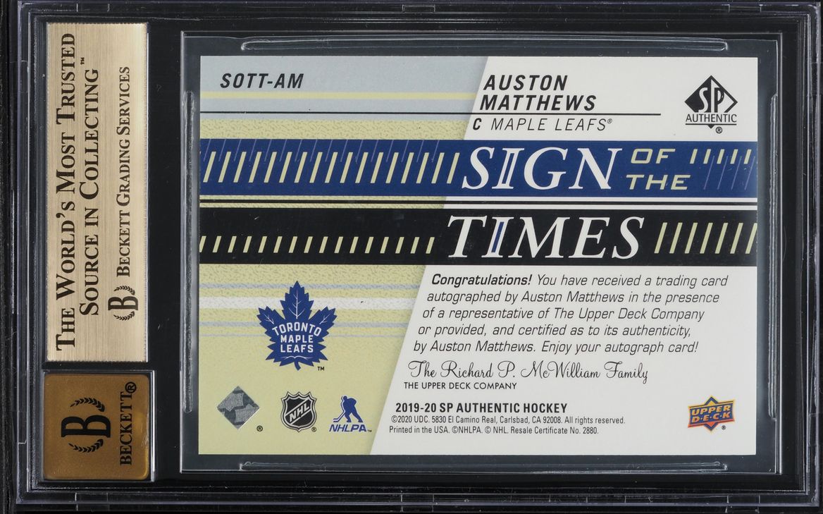 2019 SP Authentic Sign Of The Times Auston Matthews AUTO #SOTTAM BGS 9.5 GEM