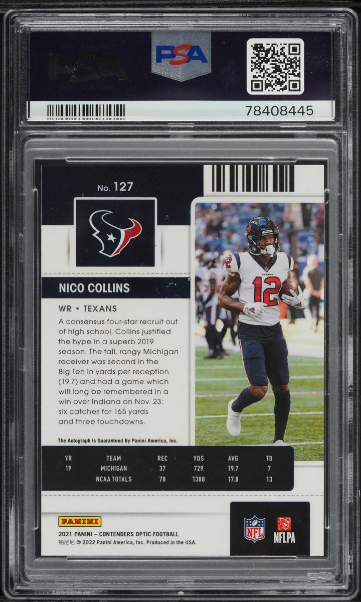 2021 Panini Contenders Optic Nico Collins ROOKIE AUTO #127 PSA 10
