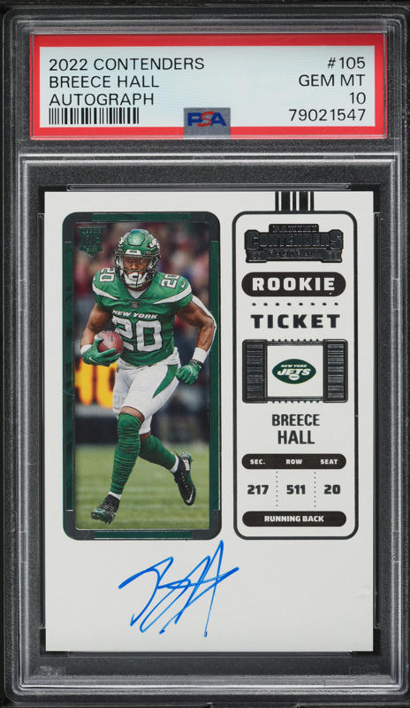2022 National Treasures NFL Breece Hall ROOKIE SHIELD PATCH AUTO 1