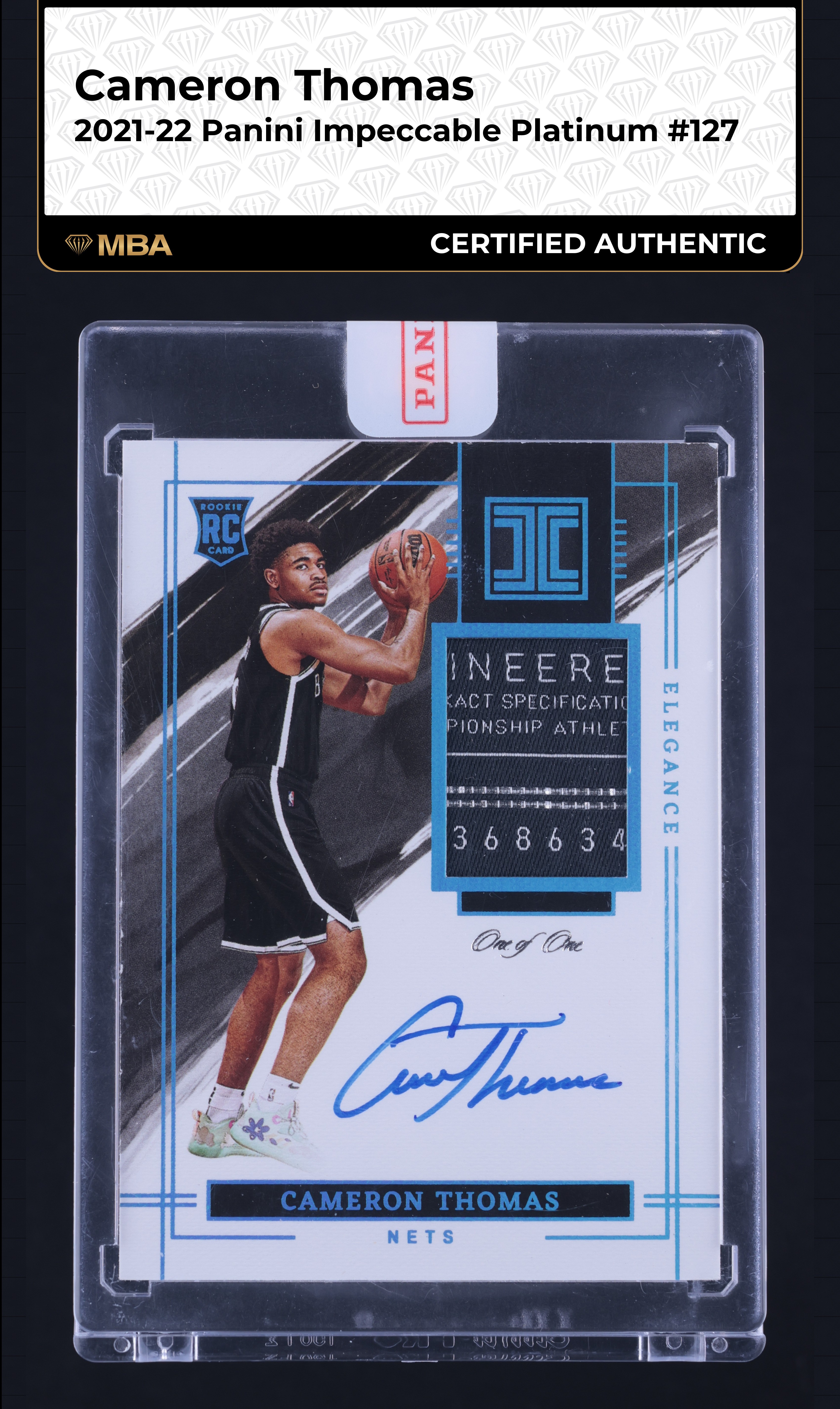 2021 Panini Impeccable Platinum Cameron Thomas RC PATCH AUTO 1/1