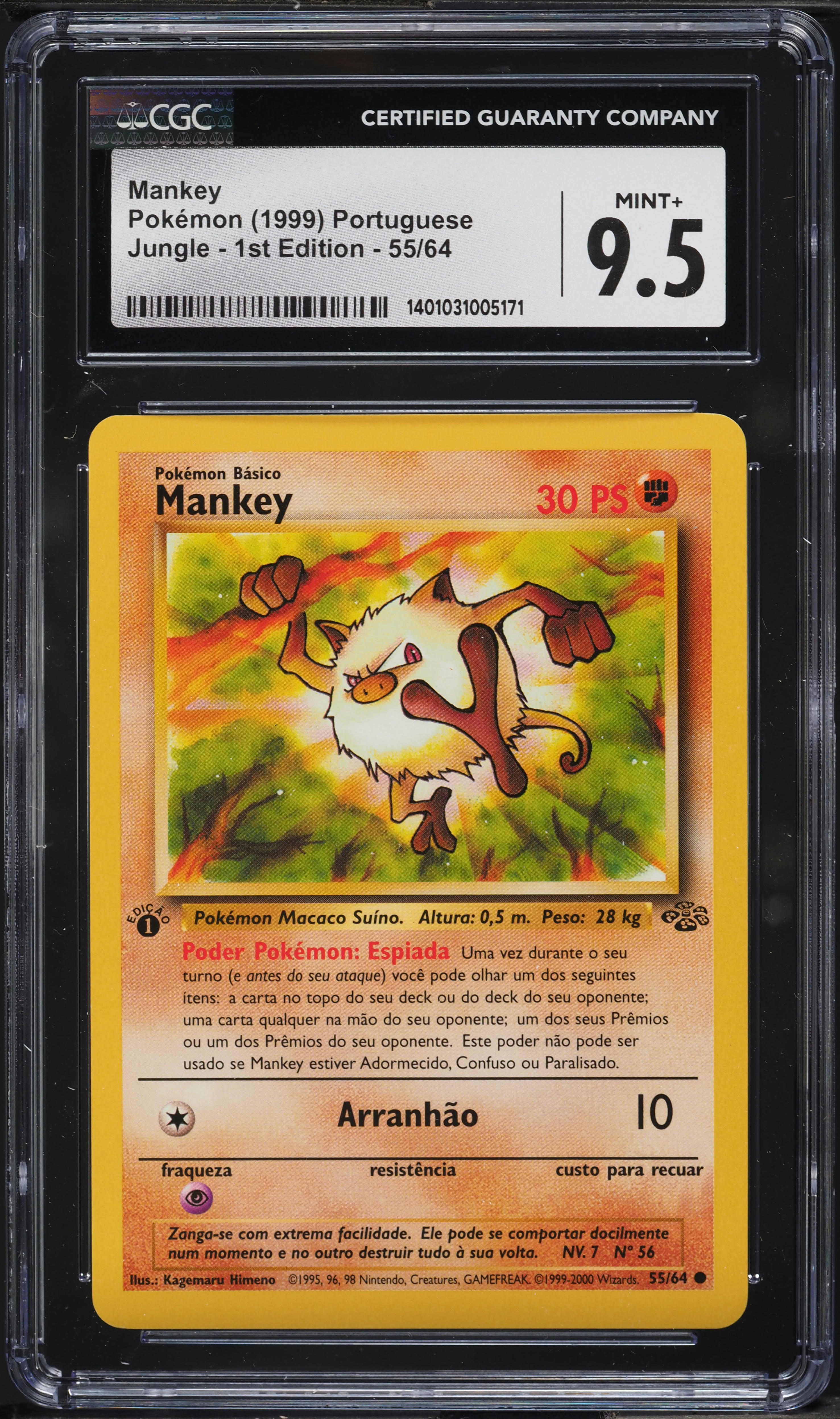 first edition mankey pokemon card Mankey Pokemon Jungle 1st Edition #55 CGC 9 main image 1
