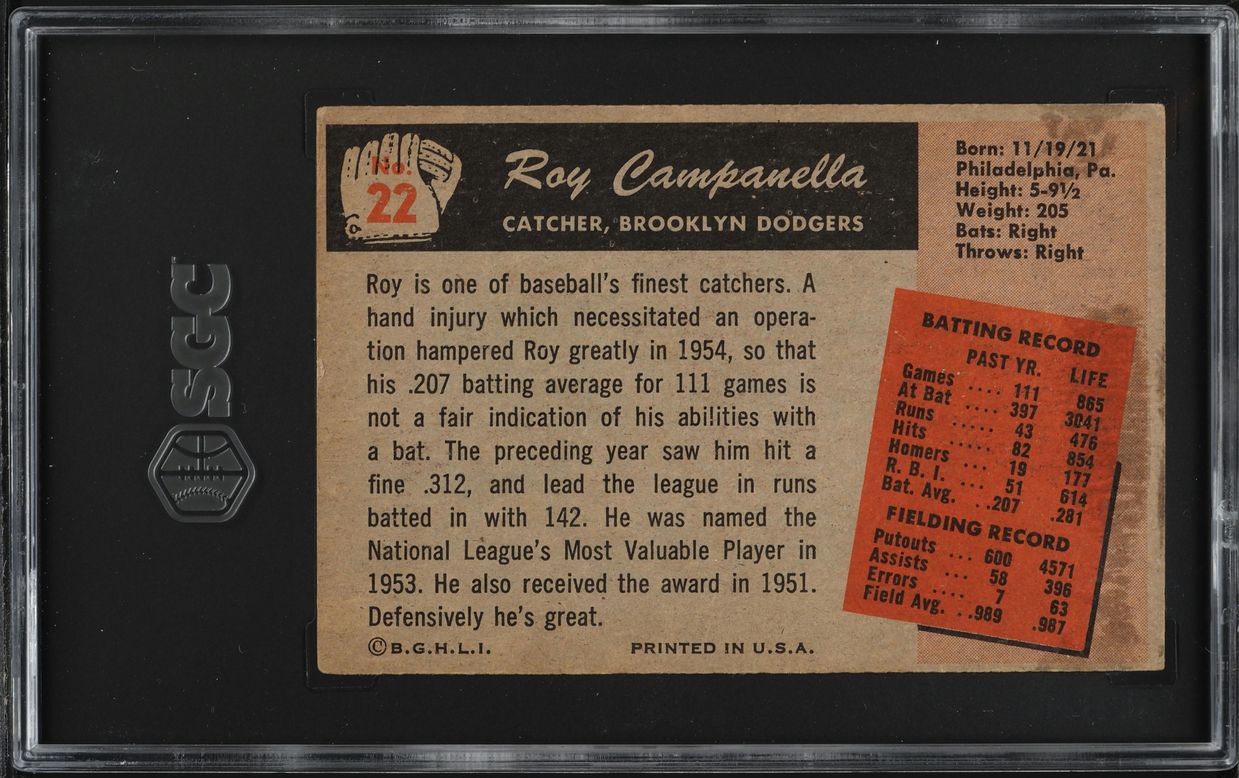1955 Bowman Roy Campanella #22 SGC 3.5 VG+