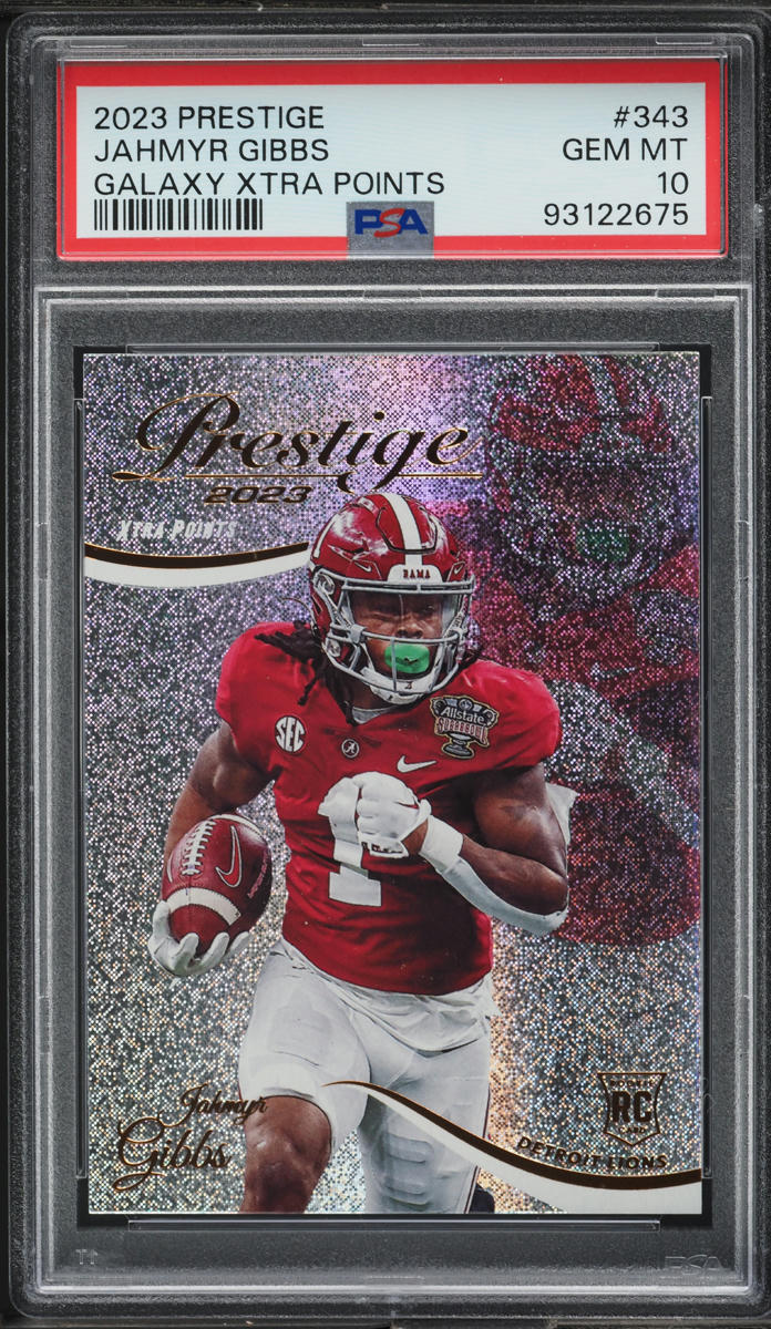 2023 Panini Prestige Galaxy Xtra Points Jahmyr Gibbs ROOKIE #343 PSA 10 GEM MINT