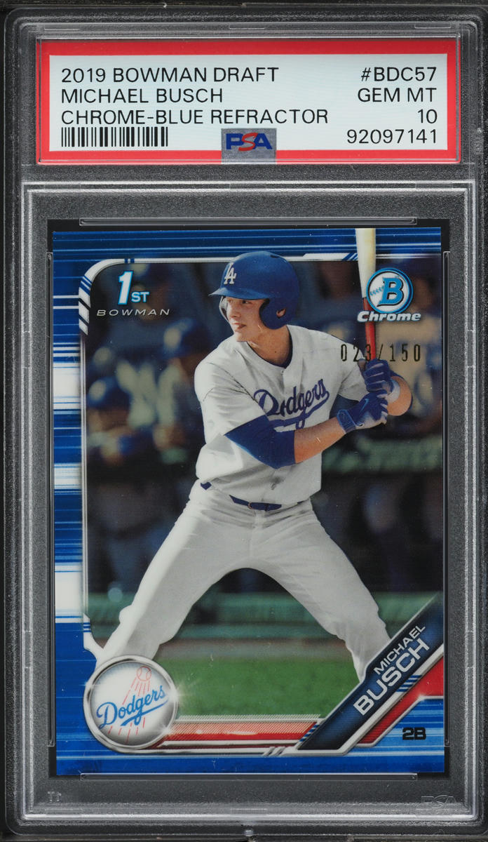2019 Bowman Chrome Draft Blue Refractor Michael Busch ROOKIE /150 #BDC-57 PSA 10