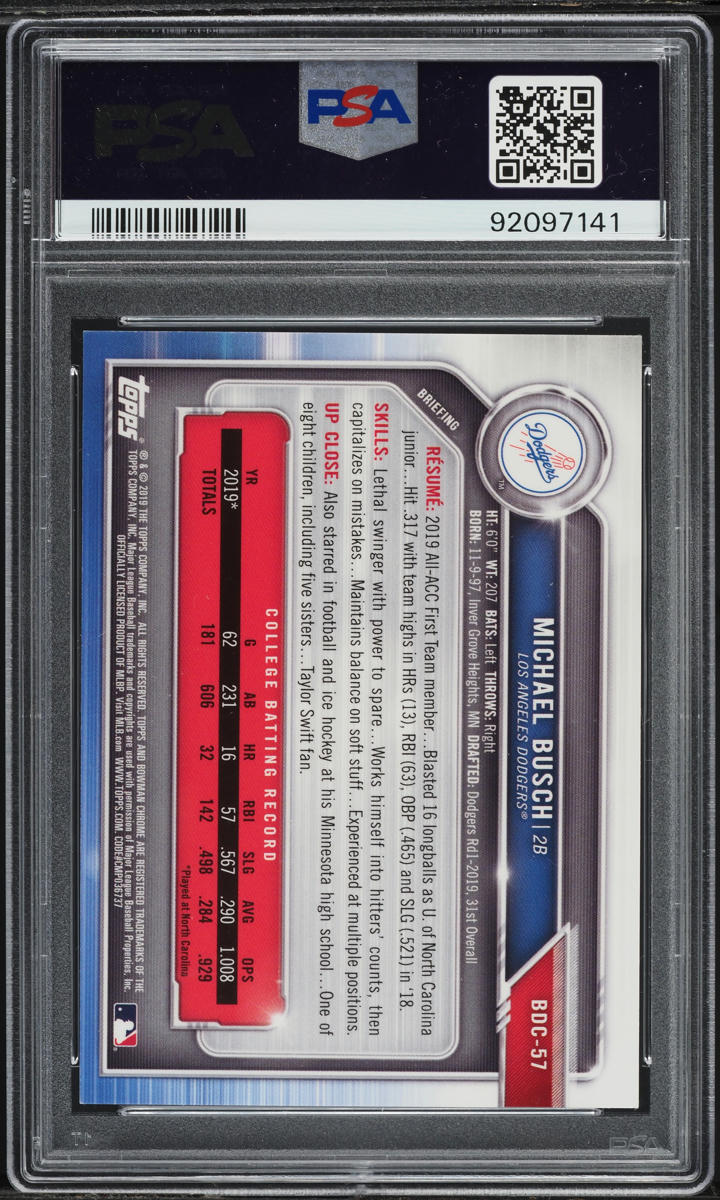 2019 Bowman Chrome Draft Blue Refractor Michael Busch ROOKIE /150 #BDC-57 PSA 10