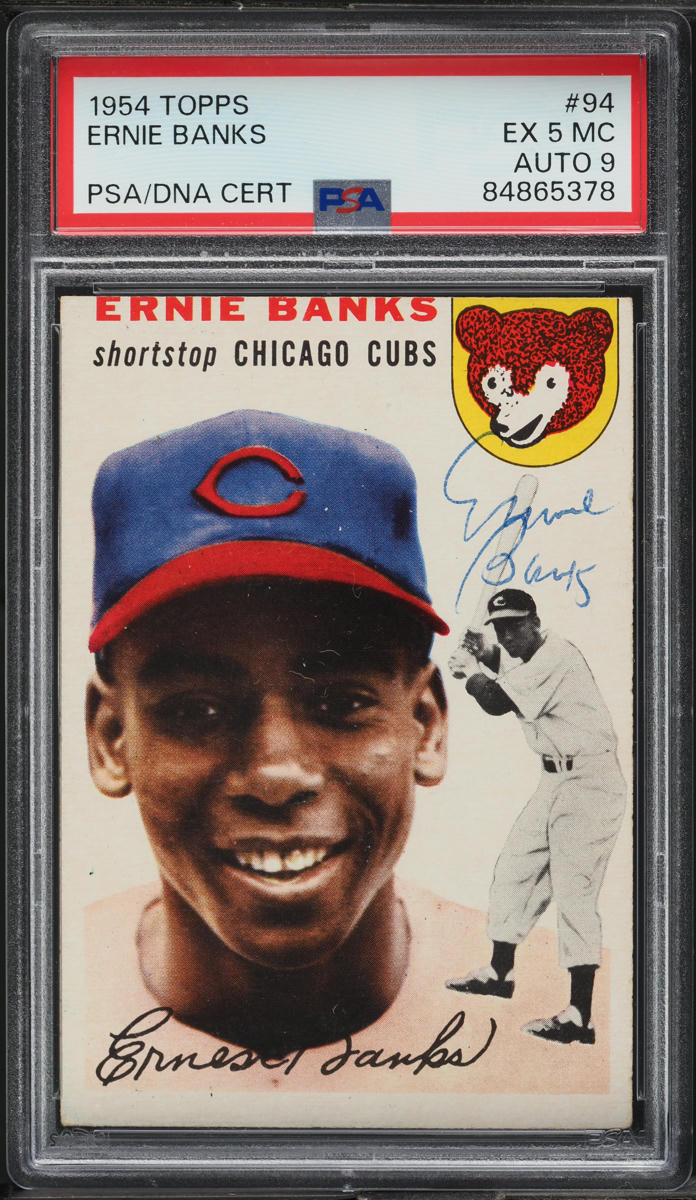 1954 Topps Ernie Banks ROOKIE AUTO DNA 9 #94 PSA 5(mc) EX