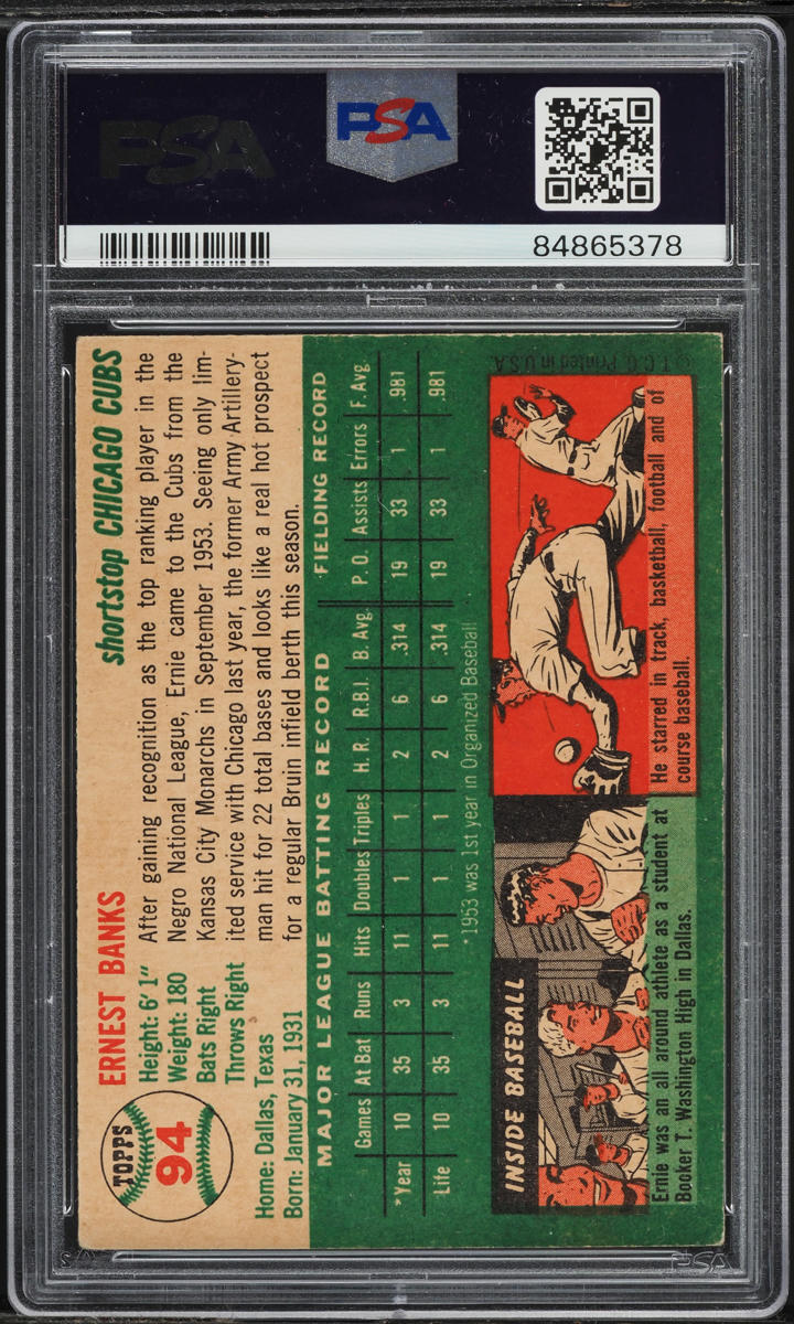 1954 Topps Ernie Banks ROOKIE AUTO DNA 9 #94 PSA 5(mc) EX