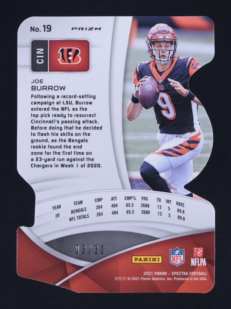 2021 Panini Spectra Neon Green Die-Cut Joe Burrow /30 #19 MBA AUTH