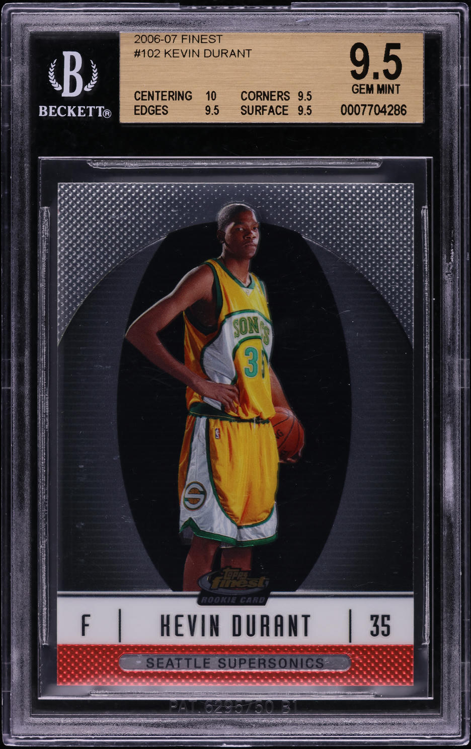 2006 Finest Basketball Kevin Durant ROOKIE /539 #102 BGS 9.5 GEM MINT
