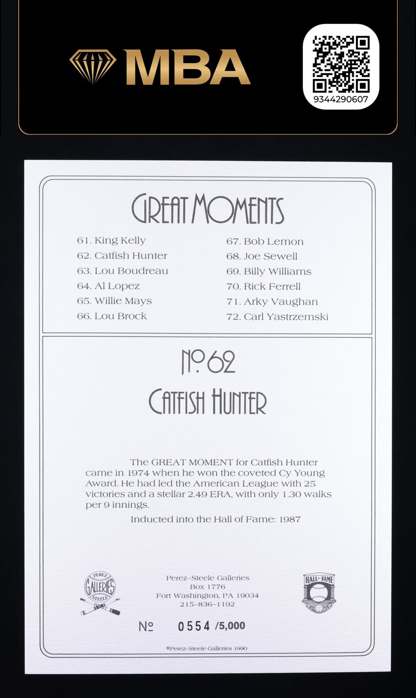 1988 Perez Steele Great Moments Catfish Hunter AUTO /5000 #62 MBA AUTH