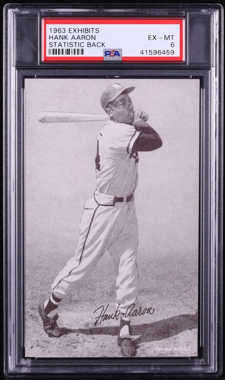 1963 Exhibits Hank Aaron STATISTIC BACK PSA 6 EXMT