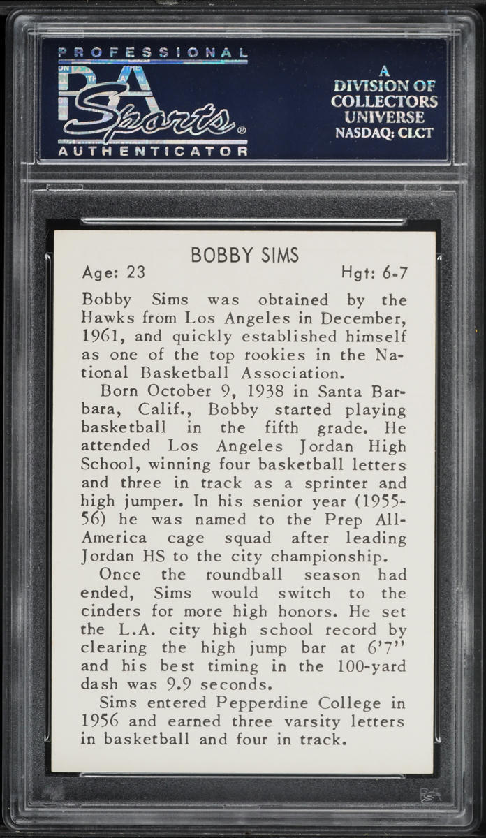1961 Essex Meats Hawks Basketball Bobby Sims PSA 7 NRMT