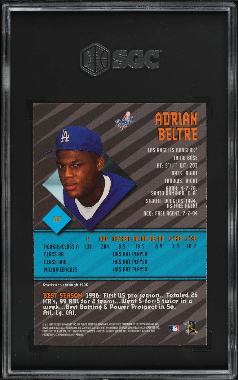 1997 Bowman's Best Adrian Beltre ROOKIE #117 SGC 8 NM-MT