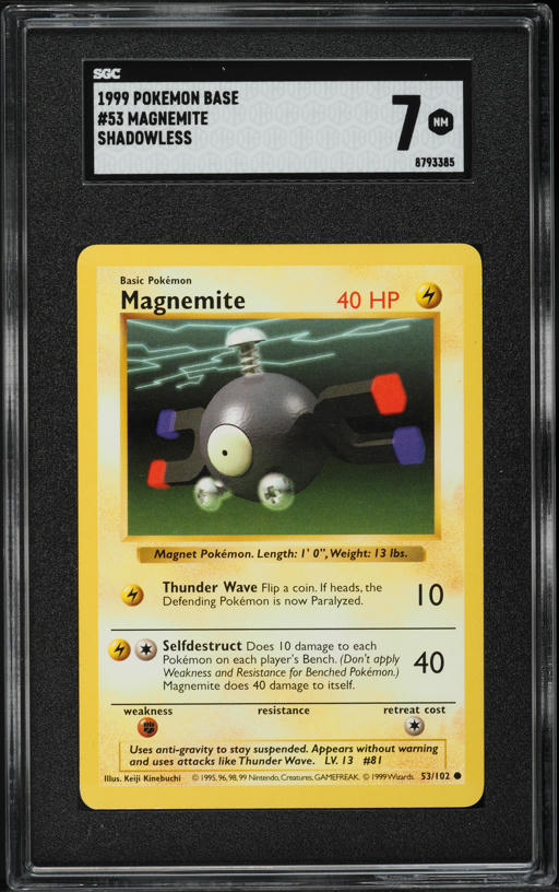 1999 Pokemon Base Set Shadowless Magnemite #53 SGC 7 NRMT