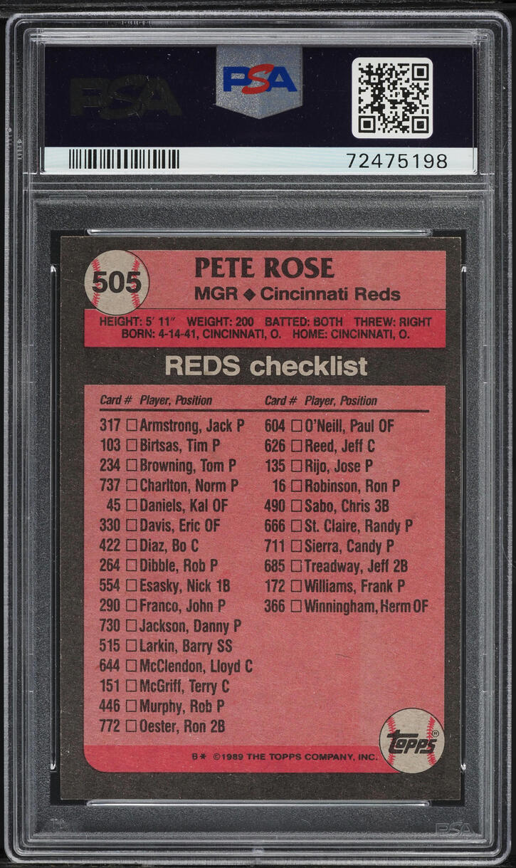 1989 Topps Pete Rose #505 PSA 8 NM-MT