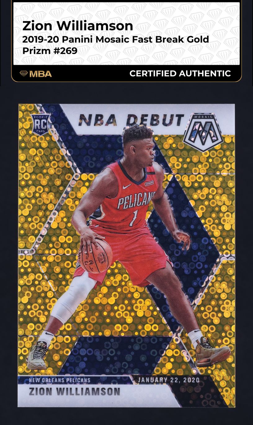 2019 Panini Mosaic Fast Break Gold Zion Williamson ROOKIE /10 #269 MBA AUTH