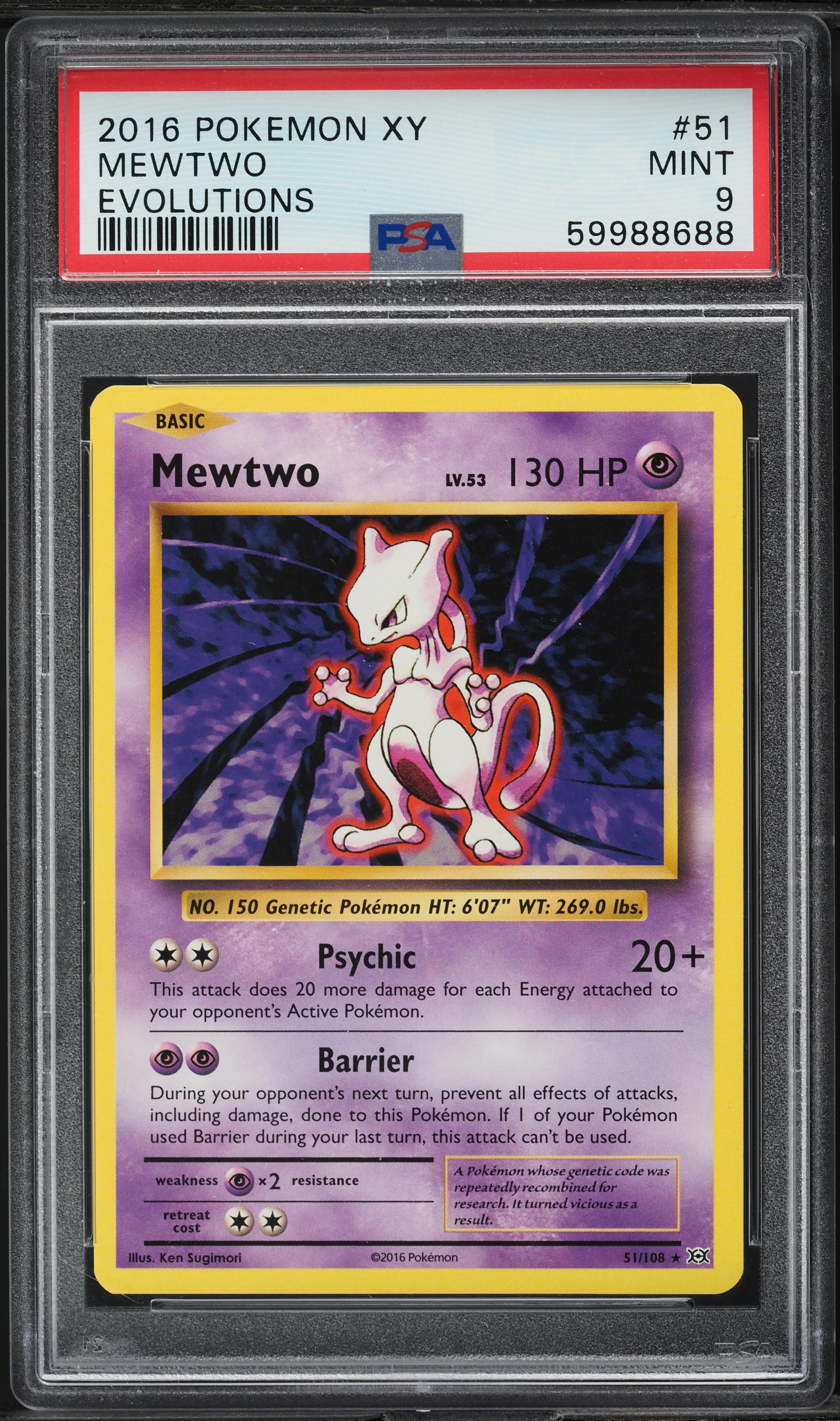 2016 Pokemon XY Evolutions Mewtwo #51 PSA 9 MINT on Fanatics Collect