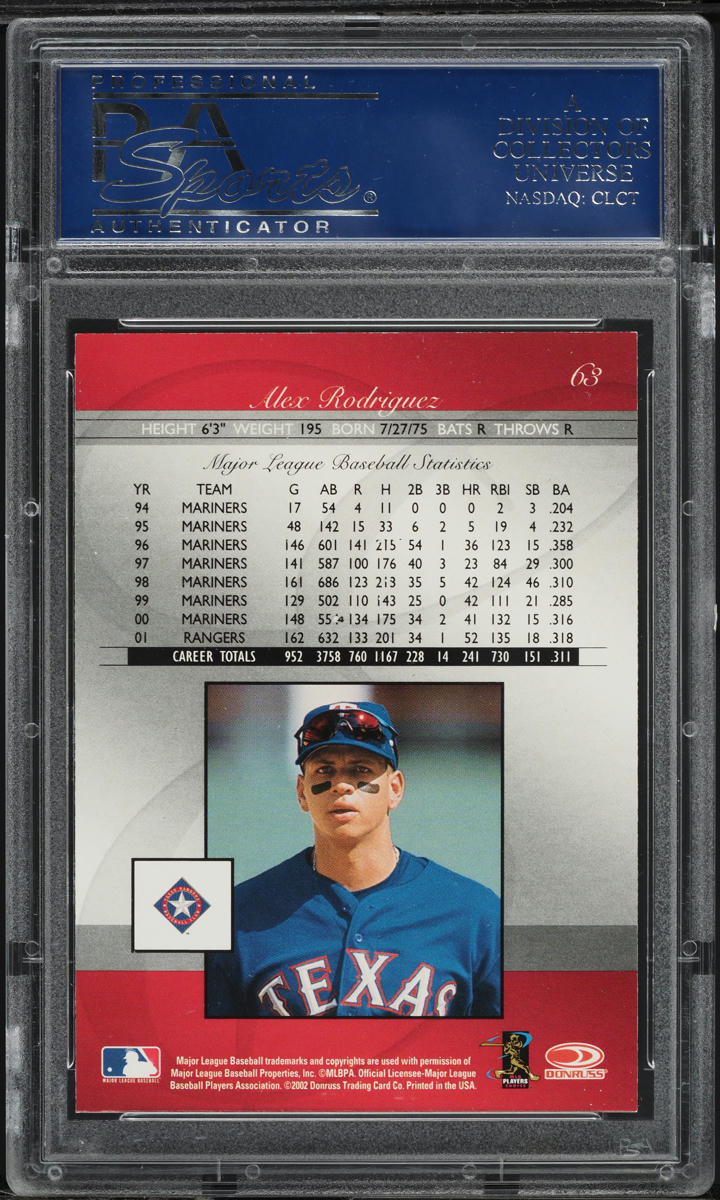 2002 Donruss Elite Alex Rodriguez #63 PSA 10 GEM MINT