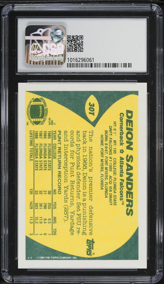 1989 Topps Traded Deion Sanders ROOKIE #30T CSG 9.5 GEM MINT
