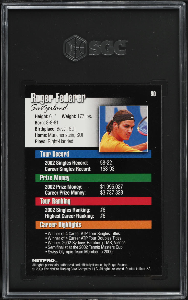 2003 Netpro Tennis Roger Federer ROOKIE #90 SGC 9 MINT