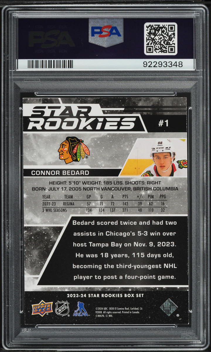 2023 Upper Deck NHL Star Box Set Gold Connor Bedard ROOKIE /349 #1 PSA 7 NRMT
