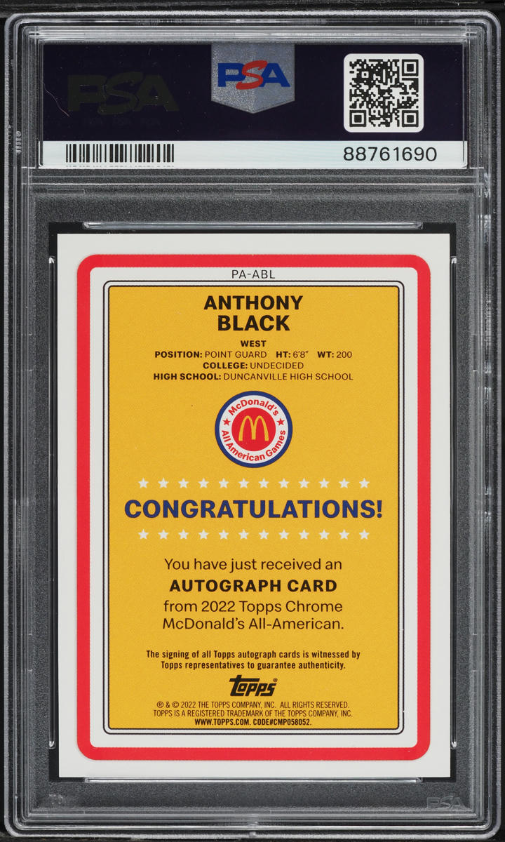 2022 Topps Chrome McDonald's All-American Anthony Black ROOKIE