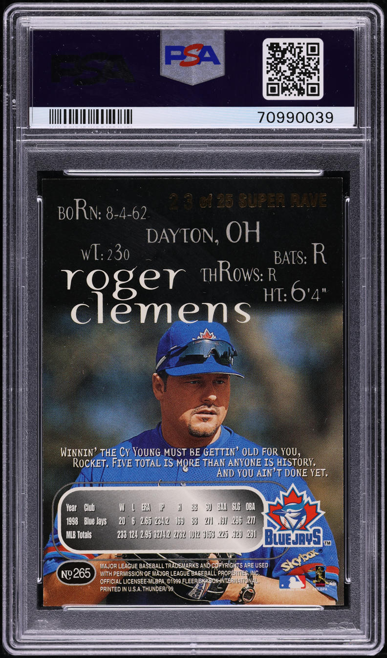 1999 Skybox Thunder Super Rave Roger Clemens /25 #265 PSA 9 MINT