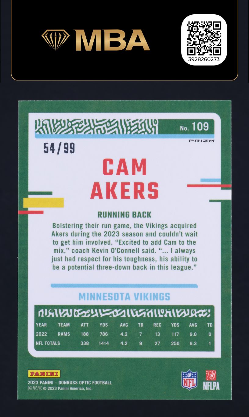 2023 Donruss Optic Red Cam Akers /99 #109 MBA AUTH