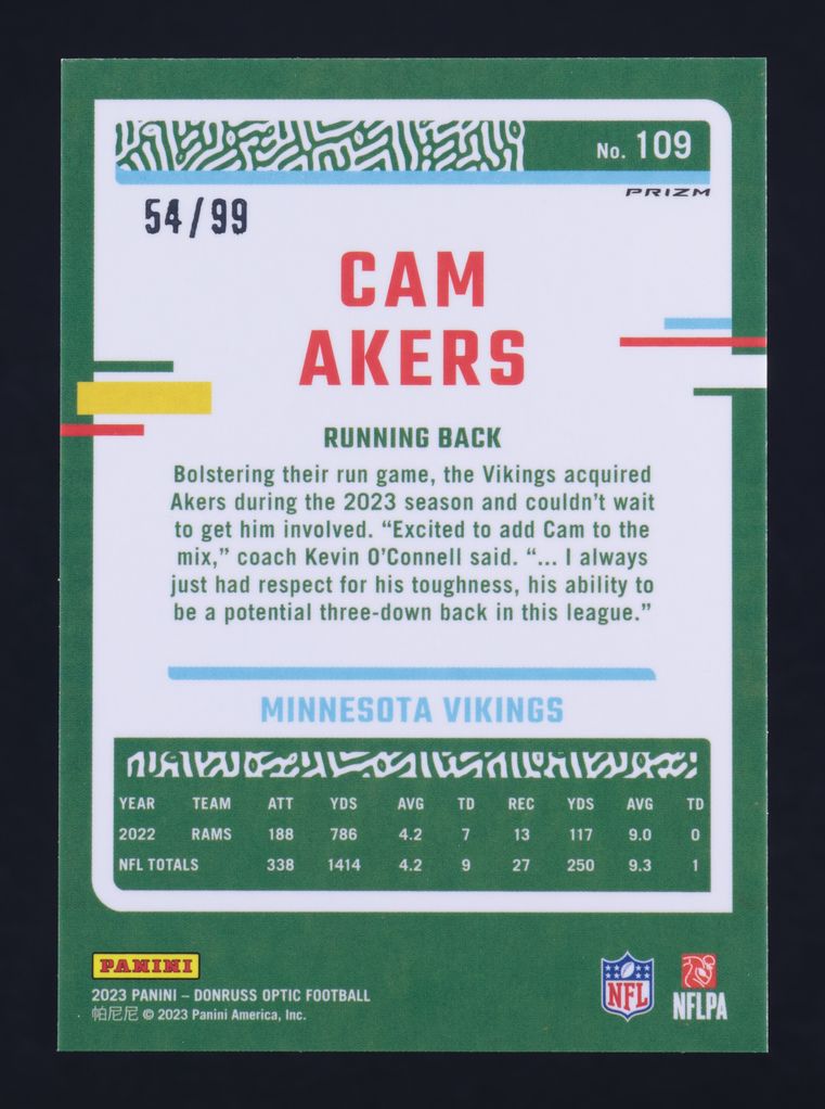 2023 Donruss Optic Red Cam Akers /99 #109 MBA AUTH