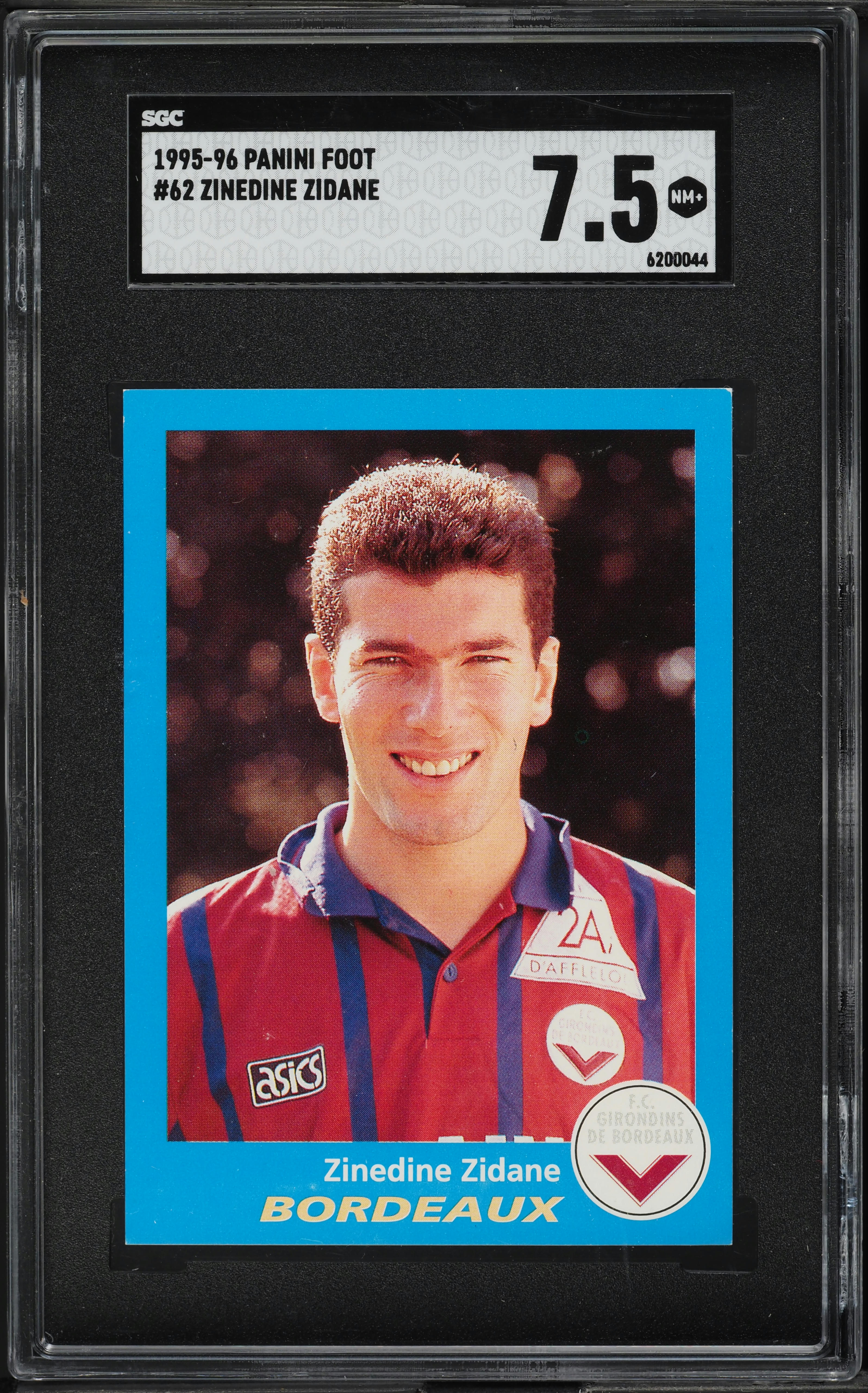 【鑑定済】ジダン　ボルドー　1995 Panini U.N.F.P. 1995 Panini Foot Zinedine Zidane #62 SGC 7.5 NRMT+ on Fanatics Collect