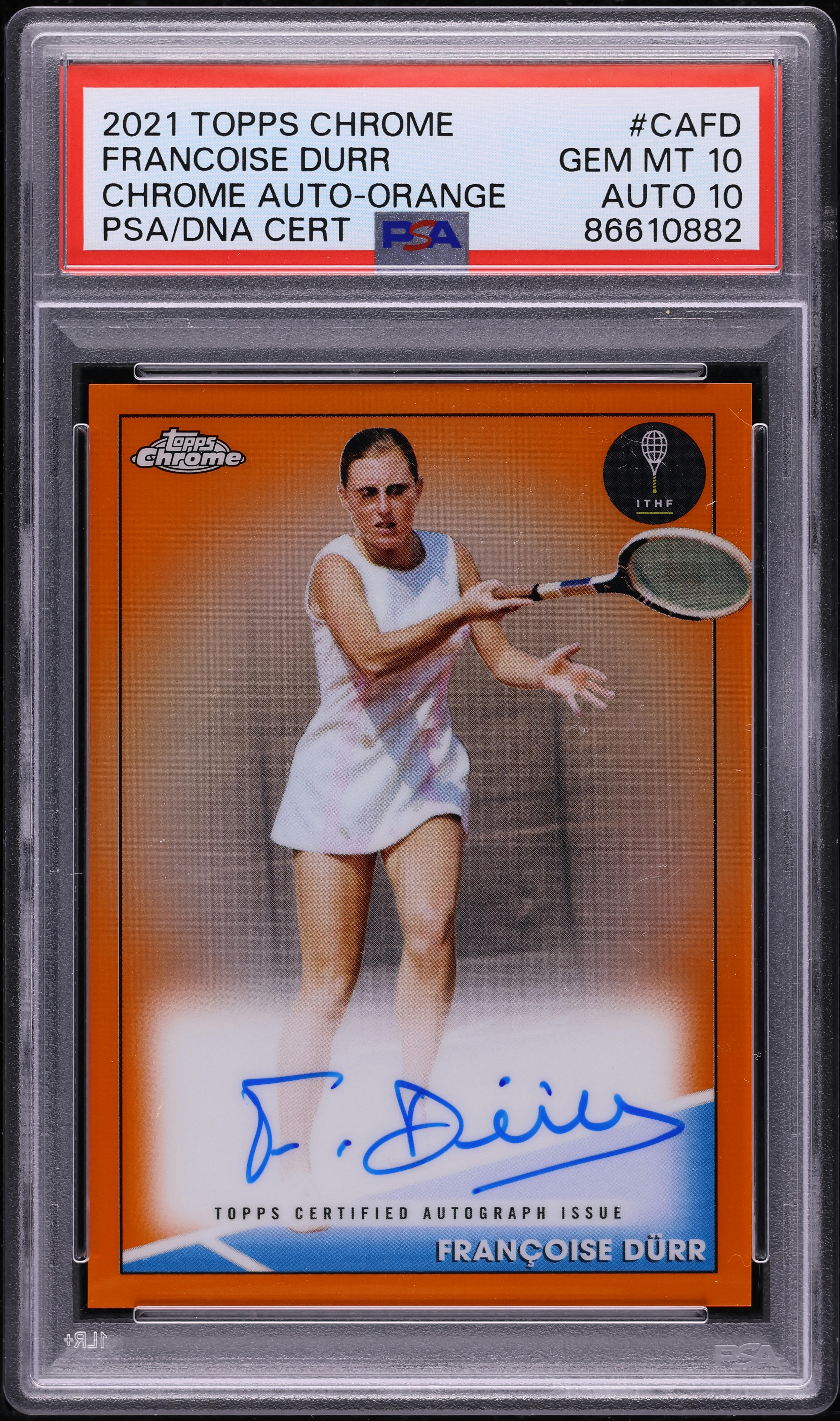 2021 Topps Chrome Tennis Orange Francoise Durr AUTO DNA 10 /25 PSA