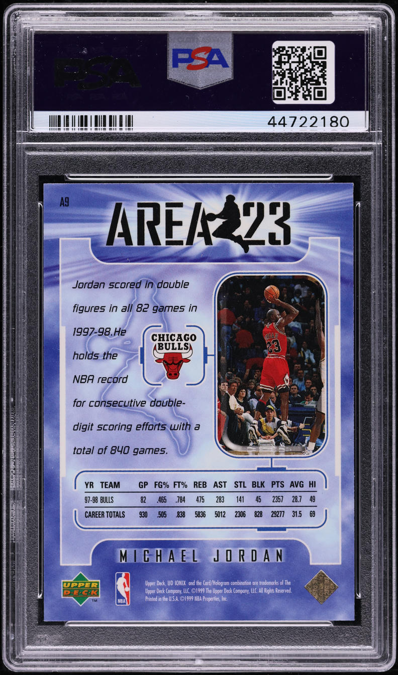 1998 Upper Deck Ionix Area 23 Michael Jordan #A9 PSA 10 GEM MINT