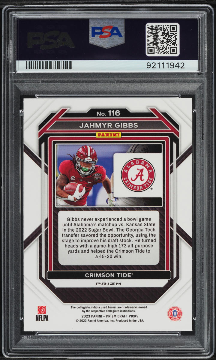 2023 Panini Prizm Draft Picks Red Ice Jahmyr Gibbs ROOKIE #116 PSA 10 GEM MINT